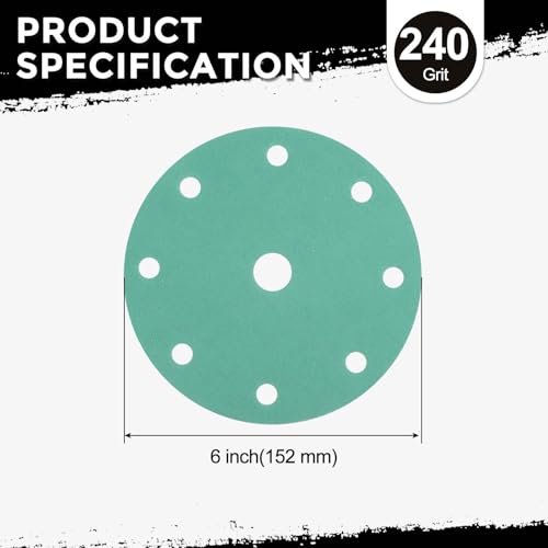50Pcs Sanding Disc 6Inch 240Grit 9 Hole Sandpapers Green - size: 240 Grit