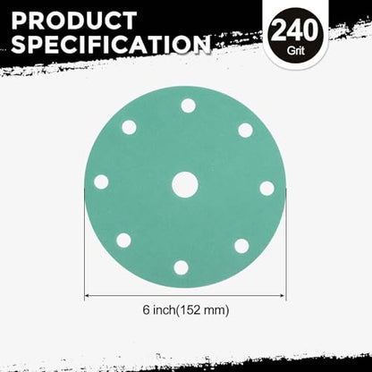 50Pcs Sanding Disc 6Inch 240Grit 9 Hole Sandpapers Green - size: 240 Grit