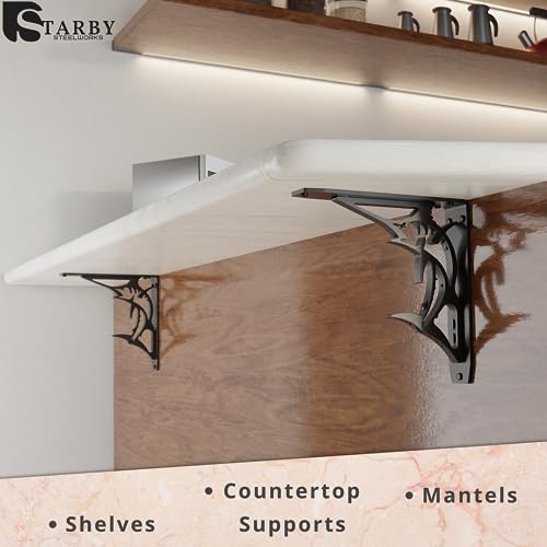 Starby Billfish Classic Heavy Duty Steel Fireplace Mantel Brackets, Floating Shelf, Countertop Support - Hand Welded (2 Pack) (10 x 10 x 2) - color: Billfish Classic, size: 10" x 10" x 2"
