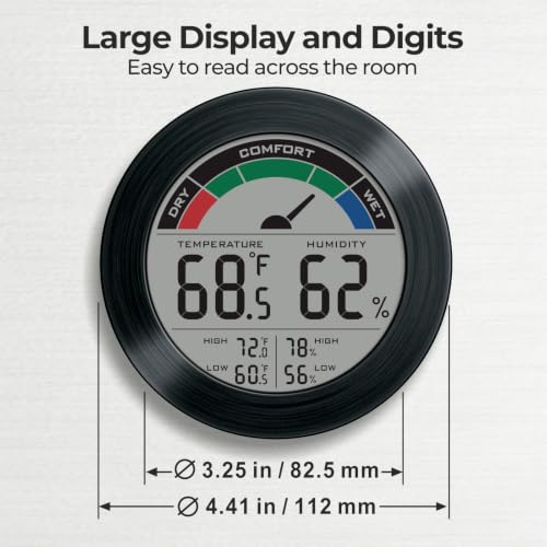 Digital Hygrometer Indoor Thermometer, Brushed Metal Frame, Black - color: Black Stainless