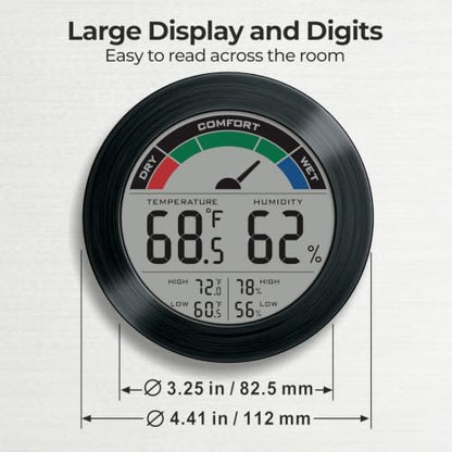 Digital Hygrometer Indoor Thermometer, Brushed Metal Frame, Black - color: Black Stainless