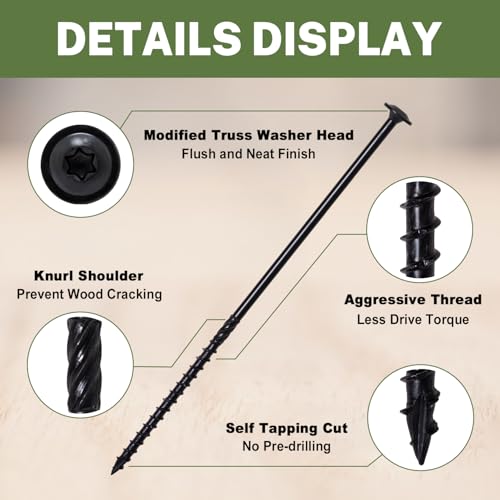 LIONMAX Lag Screws 8 Inch, Timber Screws #14 x 8, 50-PCS, Black - color: Black, size: #14 x 8"