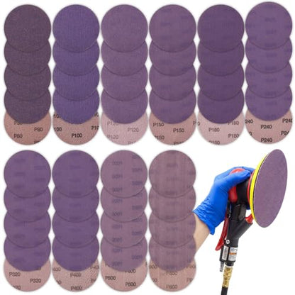50 Pcs 5 Inch Purple Ceramic Mesh Sanding Discs, Hook and Loop Anti-Clog Net Sandpaper for Random Orbital Sander, Dustless Sanding Pads for Wood, Paint, Metal, Drywall, 80-800 Grit