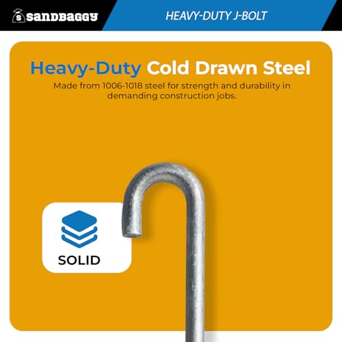 3/4" x 14" Galvanized Threaded J-Bolt Concrete Anchor (Nut & Washer Included) - Sandbaggy (3/4" x 14", 5, Count)