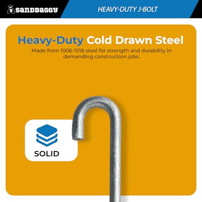 3/4" x 14" Galvanized Threaded J-Bolt Concrete Anchor (Nut & Washer Included) - Sandbaggy (3/4" x 14", 5, Count)