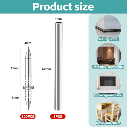 300 Count Double Headed Skirting Nails - Dual Direction Nails for Wooden Baseboards with Included Specific Sleeve Tool, Easy Mark-Free Installation