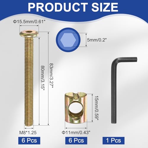 PATIKIL Bunk Bed Bolts and Nuts Kit M8x80mm Furniture Bolts Hex Drive 6Set - size: M8x80mm