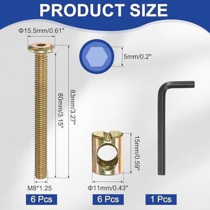 PATIKIL Bunk Bed Bolts and Nuts Kit M8x80mm Furniture Bolts Hex Drive 6Set - size: M8x80mm