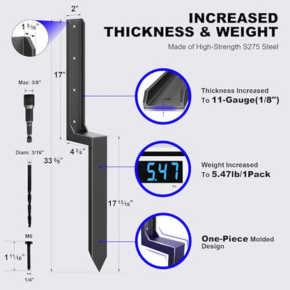 33.62" Fence Post Repair Kit, Fix Broken 4x4/6x6 Wood Post, 2Pack - color: 2 Pack/Black