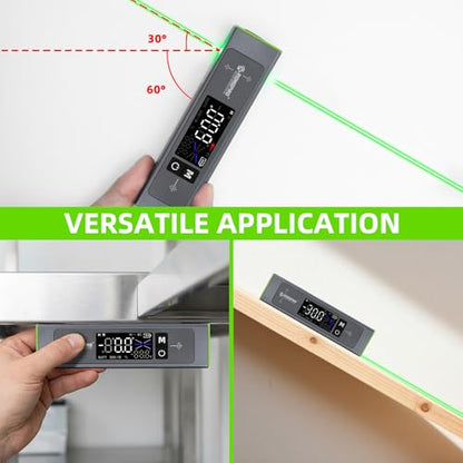 3-in-1 Digital Level LCD Display, Aluminum Angle Finder with Magnetic, Laser Level with 100Ft Laser cross line & Wall Line for Hanging Frames & Picture, USB-C Rechargeable