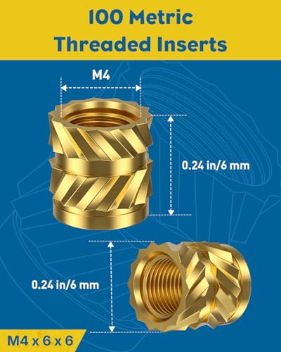 Vibit 100 Pcs Threaded Inserts for Plastic, M4 x 6 x 6 Heat Set Insert - size: 100 Pcs (M4 x 6 x 6)