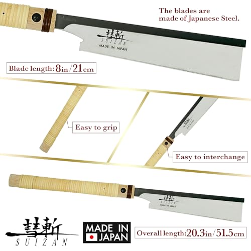 SUIZAN Dozuki Dovetail Saw 8" Cross Cut - Japanese Pullsaw Hand Saws