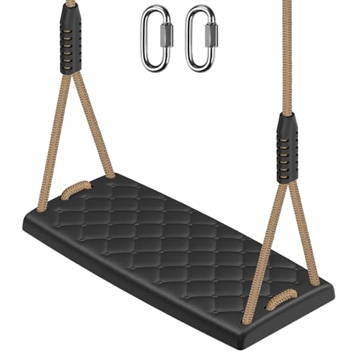 SELEWARE Heavy Duty Swing Seat with Adjustable Rope, Black Kids Tree Swing - color: A: Black Swing Seat (1 Pack)
