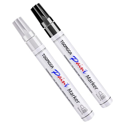 TOOMGGA 2 White and Black Permanent Markers Paint Pens, Oil Based Medium - color: White & Black