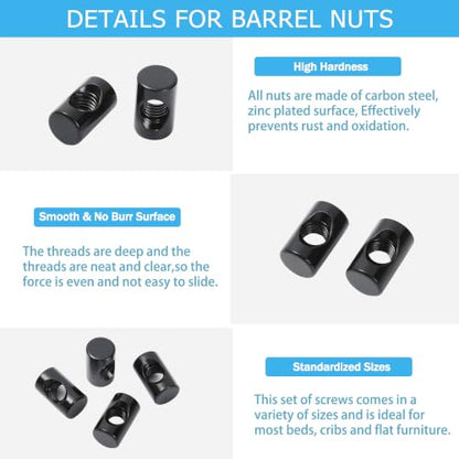 75PCS Black M6 Barrel Nuts Cross Dowel Slotted Nuts Bed Crib Screws Kit