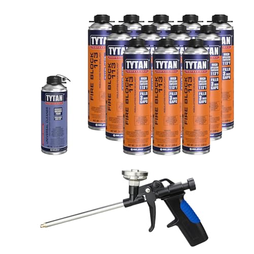 Fire Block 113 Orange Fire Blocking Foam Sealant – 24 oz Gun-Grade Polyurethane Foam for Gaps, Cracks, Walls, Joints, Electrical Outlets & PVC Pipe (12x24 oz) + Precision Max Gun & Cleaner - style: 12 Can Kit