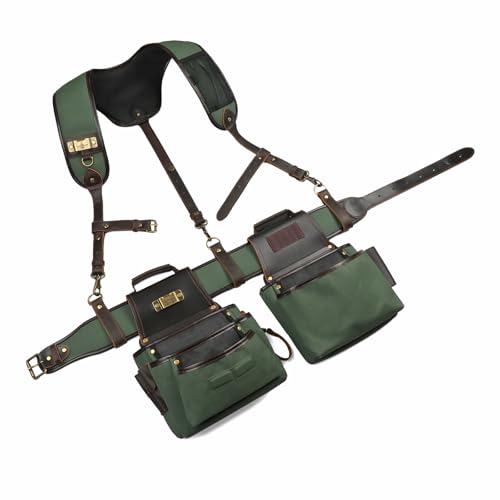 Canvas Tool Rig Belt Bag with Suspenders for Carpenter Framers Electricians