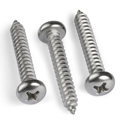 #8 x 1 Inch Pan Head Wood Screws, Phillips Drive, Stainless Steel 304 (18-8), Self Tapping for Wood, Sheet Metal Screws, 100 Pack - color: Silver, size: #8 x 1"