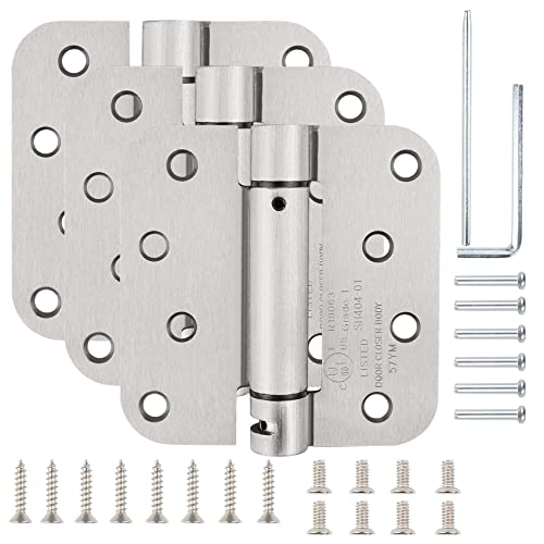 KIW Automatic Self-Closing Brushed Nickel Door Hinges Satin 4" 5/8" 3 Pack - color: Satin Nickel, size: 3 Pack