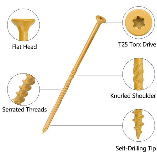 50 PCS #12 x 6” Deck Screws Self-Tapping Outdoor Wood Screws