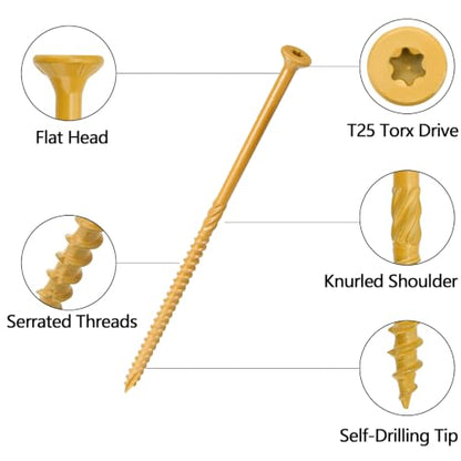 50 PCS #12 x 6” Deck Screws Self-Tapping Outdoor Wood Screws