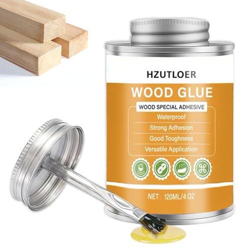 4OZ Wood Glue with Brush, Strong Woodworking Super Glue, Professional Adhesive for Furniture Repair, Crafts, DIY Projects, Hardwood & Softwood