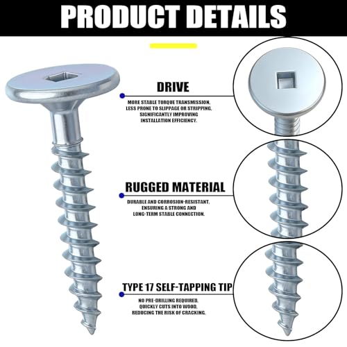 MorningRo 1-1/4 Inch Cabinet Screws 9/16 Head Wood Screw 2lb Square Drive