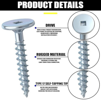 MorningRo 1-1/4 Inch Cabinet Screws 9/16 Head Wood Screw 2lb Square Drive