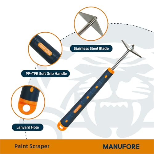 MANUFORE 13-Inch Contour Paint Scraper with 3pcs Different Shapes Blade