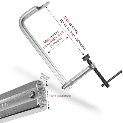 Heavy-Duty 12-Inch F-Clamps, 4-Pack, 3450 Lbs Forged Alloy Steel - size: 12 x 4-3/4 Inch (300×120mm)/3,450 Lbs