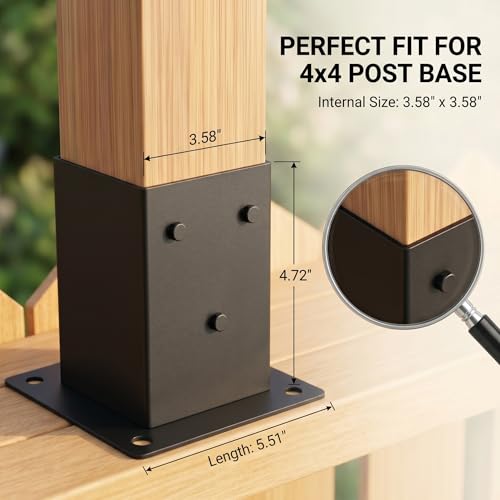 4x4 Post Base Brackets, 3.58'' x 3.58'', Heavy Duty, 4 Pack - color: 4x4 Post Base--4Pcack