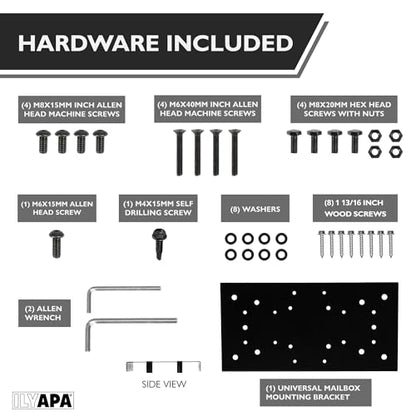 Ilyapa Mailbox Post Kit for Outside - 43x4x4 Sleeve, 2 Brackets - Black - color: Black