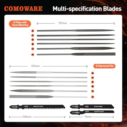 COMOWARE 16Pcs Handsaw & File Set, 12 Metal Needle File & 3 Handsaw Blades