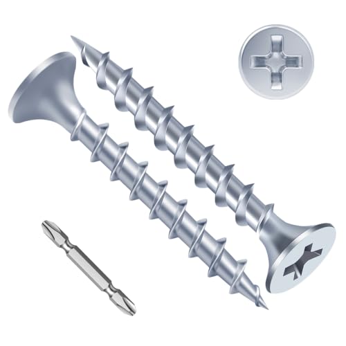 Mellewell #6 x 1-1/4" Zinc Plated Coarse Thread Sharp Point Self Tapping Drywall Screws, #2 Phillips Bugle Head Wood Screw for Dry Wall Sheetrock Wood, Drive Bit Included, 1 LB - color: Zinc, size: #6 x 1-1/4"