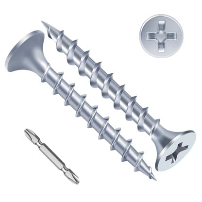 Mellewell #6 x 1-1/4" Zinc Plated Coarse Thread Sharp Point Self Tapping Drywall Screws, #2 Phillips Bugle Head Wood Screw for Dry Wall Sheetrock Wood, Drive Bit Included, 1 LB - color: Zinc, size: #6 x 1-1/4"