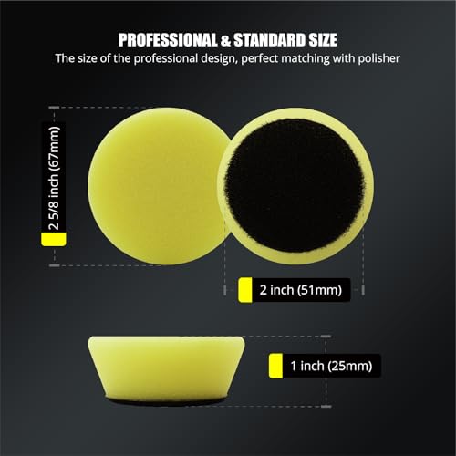 SPTA Yellow T80 Mini High-Cut Foam Polishing Pad, 5Pcs 2inch/50mm Sponge Polishing Buffing Pads, Car Foam Detail Polishing Pad Kit for Car Detail Polishing, Small Area Polishing -FPBFS2Y - color: 5Pcs Yellow T80 High-Cut Pad, size: 2 Inch (50mm)