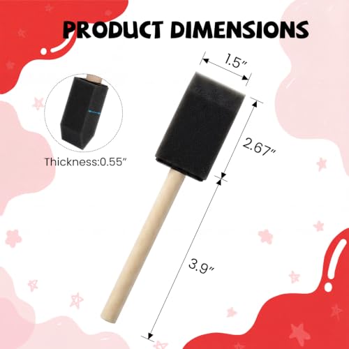 Mister Rui 1.5" Sponge Brushes 24 Pk – Bulk Foam Applicators for Classrooms