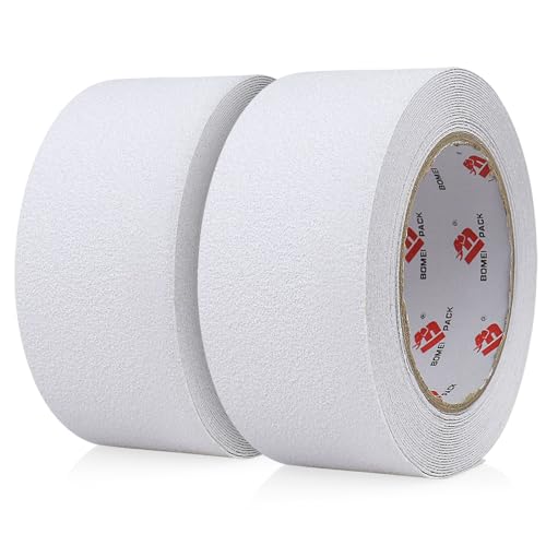 BOMEI PACK Anti Slip Traction Tape,2 Inch x 16.5 Ft,Heavy Duty Non Slip Tape,Grip Tape for Stairs, Tread Step, Indoor & Outdoor Use,Waterproof Stairs Non Skid Treads (White) - color: White