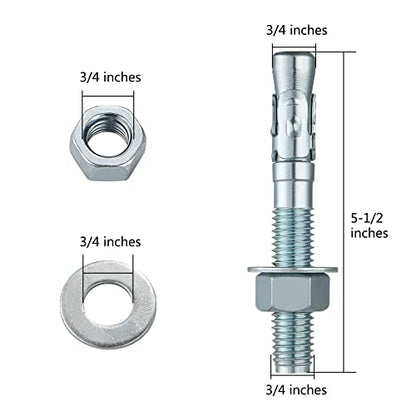Wensilon 3/4x5-1/2 10Pcs Inch Standard Fasteners for Heavy-Duty Zinc Wedge Anchors for Cement and Concrete - size: 3/4x5-1/2"