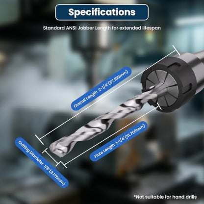 1/8" Solid Carbide Jobber Drill Bits with Straight Shank and 118° Point Angle, Made from Tungsten Carbide Material,2-Pieces - size: 1/8 in