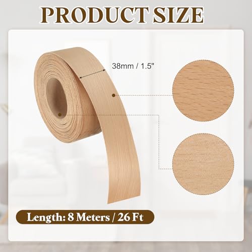 uxcell 1-1/2 Inch x 26ft Wood Veneer Edge Banding, Pre-Glued Flexible Beech Edging Strips, Iron on with Hot Melt Adhesive Wood Tape for Cabinet Repair and Furniture Restoration - size: 1-1/2 Inch x 26ft