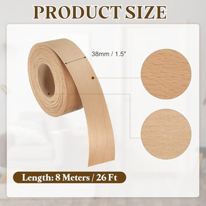 uxcell 1-1/2 Inch x 26ft Wood Veneer Edge Banding, Pre-Glued Flexible Beech Edging Strips, Iron on with Hot Melt Adhesive Wood Tape for Cabinet Repair and Furniture Restoration - size: 1-1/2 Inch x 26ft