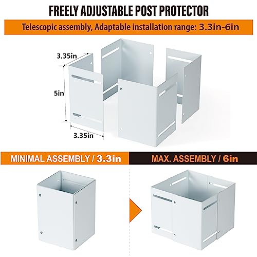 Stainless Steel Adjustable (Range 3.3"-6") Post Protector, Protects Wooden Mailboxes and Fences from Lawnmower and rain Damage (White, 1 Set) - color: White, size: 1 set