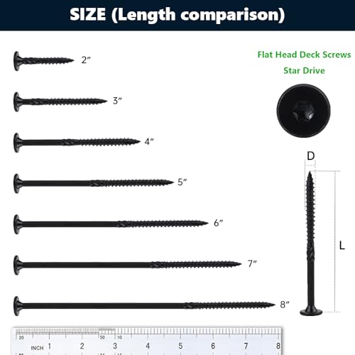 40 Pack 1/4 x 4 inch Heavy-Duty Structural Wood Screws, Star Drive, Rust Resistant Screws for Deck, Timber, Log, Landscaping, Black Epoxy Coated, Sharp Self Tapping Point, T30 Bit Included - color: Black, size: 1/4 x 4"