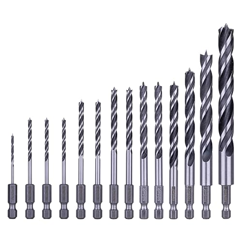 NordWolf 14-Piece Metric Brad Point Wood Drill Bit Set for Carpenter Woodworking, Double Flutes Design with 1/4" Hex Shank for Drills & Impact Drivers, Sizes 2mm to 12mm - size: 5/64" to 15/32" (14 Pcs)
