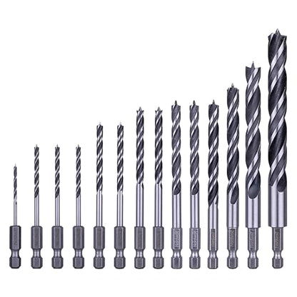 NordWolf 14-Piece Metric Brad Point Wood Drill Bit Set for Carpenter Woodworking, Double Flutes Design with 1/4" Hex Shank for Drills & Impact Drivers, Sizes 2mm to 12mm - size: 5/64" to 15/32" (14 Pcs)