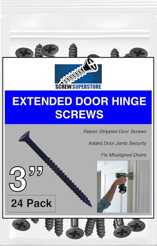 Door Hinge Screws #9 x 3 in - Steel, 24 Pack (Black) - color: Black