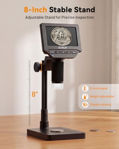 Elikliv Microscope, 4.3'' Digital Coin Magnifier with Lights for Adults - color: Grey
