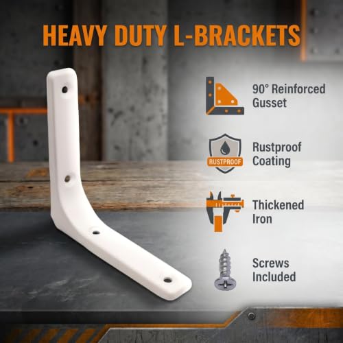 4x4 Inch L Wall Bracket, White, 4 Pcs - color: White