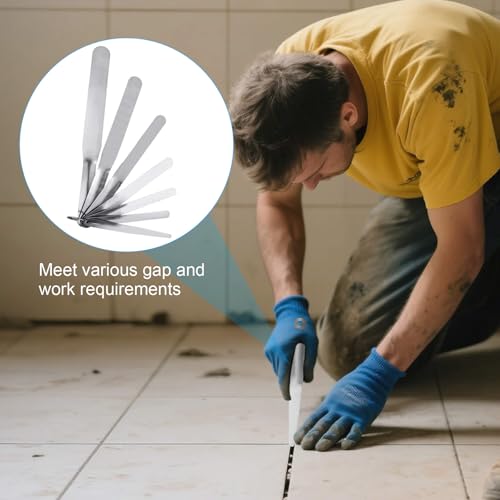 7-Piece Caulking Spatula Tool Set, Stainless Steel Caulk Finishing Tools with Curved Streamline Spatulas, Tip Widths from 3/8” to 1-1/2” for Sealing, Smoothing, and Adhesive Work